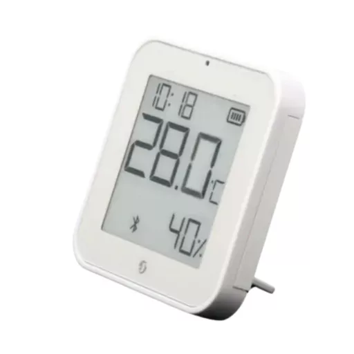 Shelly BLU H&T Display ZB – hőmérséklet érzékelő, pára és fény szenzor, e-papír kijelzővel, Zigbee, Bluetooth, fehér