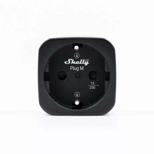 Shelly Plug M Gen3 – okoskonnektor, fogyasztásmérő, Wi-Fi, Bluetooth, Matter, fekete