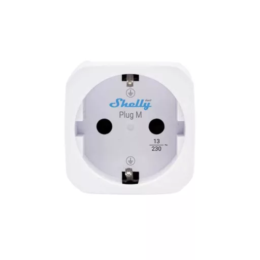 Shelly Plug M Gen3 – okoskonnektor, fogyasztásmérő, Wi-Fi, Bluetooth, Matter, fehér