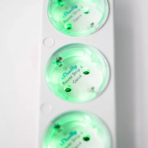 Shelly Power Strip 4 Gen4 – okos hosszabító, négy aljzattal, fogyasztásmérő, Wi-Fi, Zigbee, Matter, fehér 