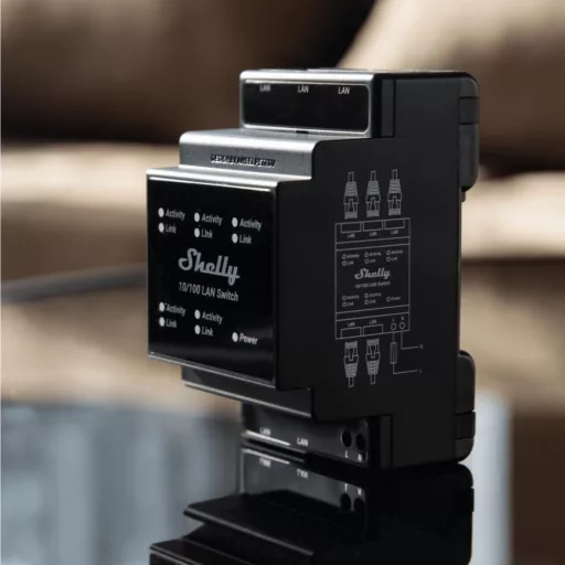 Shelly LAN Switch – Ethernet switch, DIN-sines, 5 RJ45 port, LED visszajelzők