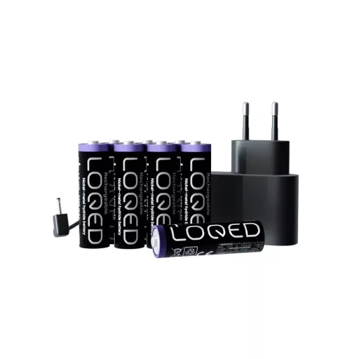 Shelly LOQED Power Kit – töltő adapter, 8 db AA Ni-MH akkumulátorral