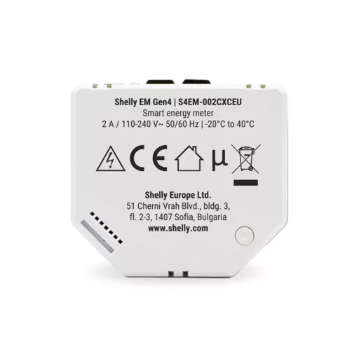 Shelly EM Gen4 – egyfázisú két áramkörös fogyasztásmérő, 1 db 50A áramváltóval, 2A kontaktorral, Wi-Fi, Bluetooth, Zigbee, Matter (S4EM-002CXCEU)