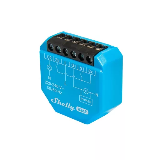 Shelly Plus 2L Gen3 – relé modul, 2 áramkörös, csak fázis, Wi-Fi, Bluetooth