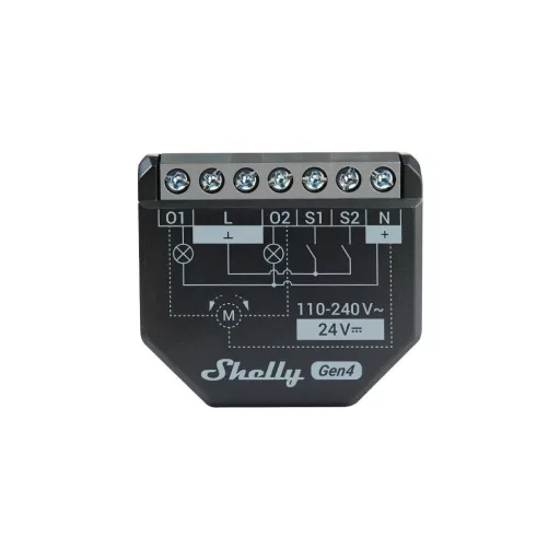 Shelly 2PM Gen4 – relé modul, 2 áramkörös, redőnyvezérlés, fogyasztásmérő, Wi-Fi, Bluetooth, Zigbee, Matter