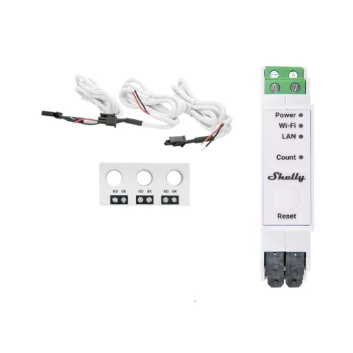 Shelly PRO 3EM 3CT63 – fogyasztásmérő, DIN-sínes, háromfázisú, Wi-Fi, Ethernet