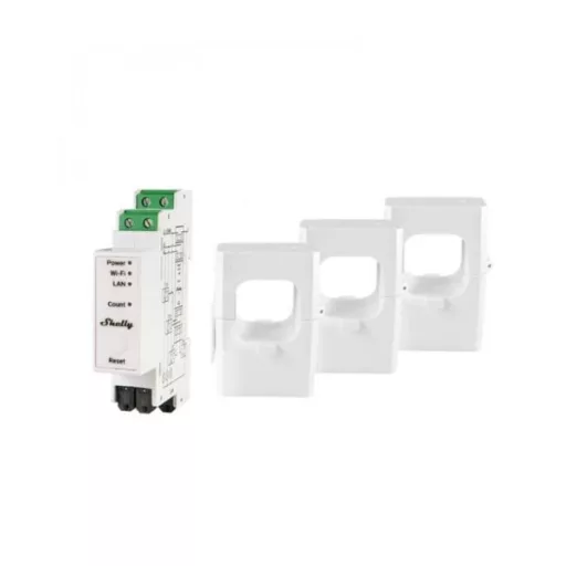 Shelly PRO 3EM 400A – fogyasztásmérő, három fázisú, nagy teljesítményű, 3x400A áramváltós, Wi-Fi, Ethernet
