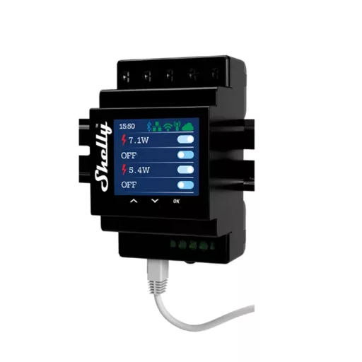 Shelly PRO 4PM – relé modul, 4 áramkörös, kapcsolóbemenettel, DIN-sínes, Wi-Fi, Ethernet, Bluetooth