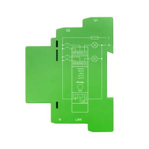 Shelly PRO Dimmer 2PM – fényerőszabályozó modul, 2 áramkörös, DIN-sínes, fogyasztásmérő, Wi-Fi, Ethernet, Bluetooth