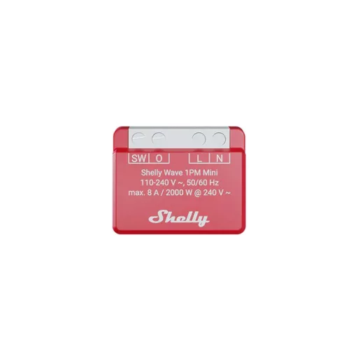 Shelly Wave 1PM Mini – relé modul, 1 áramkörös, fogyasztásmérő, 8A, Z-Wave EU LR