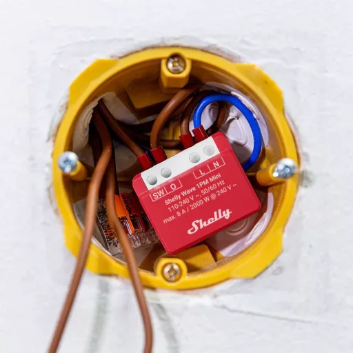 Shelly Wave 1PM Mini – relé modul, 1 áramkörös, fogyasztásmérő, 8A, Z-Wave EU LR