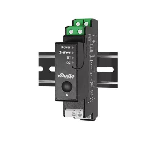 Shelly Qubino Wave PRO 2PM – relé modul, 2 áramkörös, fogyasztásmérő, DIN-sínes, Z-Wave