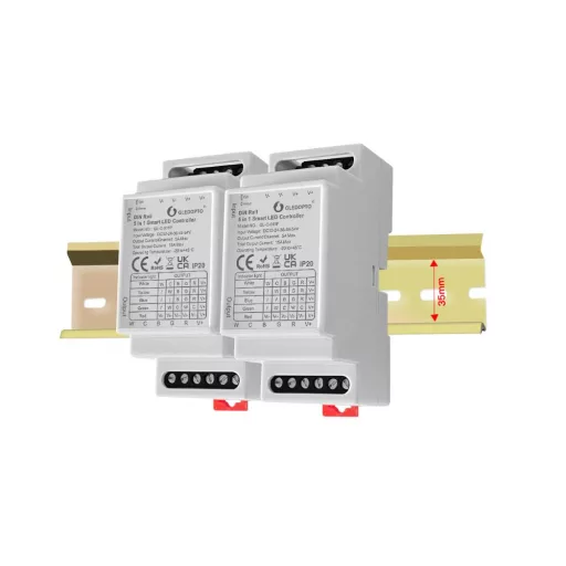 Gledopto GL-C-011P Pro LED Controller – 5-in-1-ben LED vezérlő, DIN-sínes, Zigbee, RF 2.4 GHz