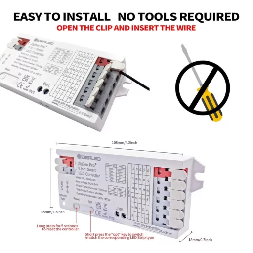 Gledopto GL-C-201P Pro LED Controller – 5-in-1-ben LED vezérlő, kapcsolóbemenettel, Zigbee, RF 2.4 GHz