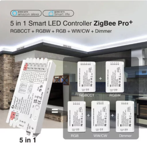 Gledopto GL-C-201P Pro LED Controller – 5-in-1-ben LED vezérlő, kapcsolóbemenettel, Zigbee, RF 2.4 GHz