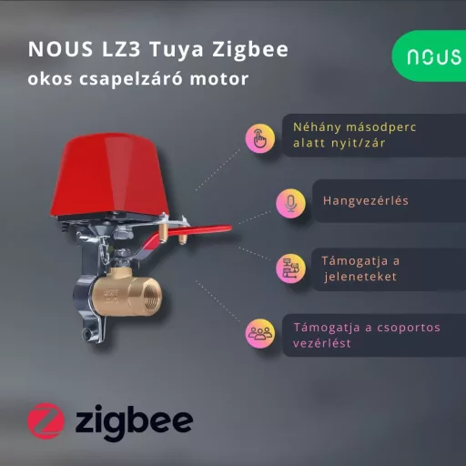 Nous LZ3 – okos csapelzáró motor, Tuya Zigbee