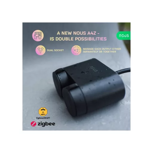 Nous A4Z – okoskonnektor elosztó, dupla, kültéri, 16A/3680W, Tuya Zigbee