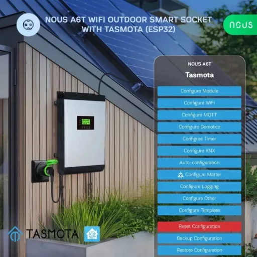 Nous A6T – okoskonnektor, kültéri, fogyasztásmérős, Wi-Fi, Tasmota firmware