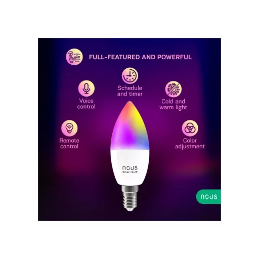 Nous P4 – RGB LED okos izzó, E14 foglalat, Tuya Wi-FI, Matter