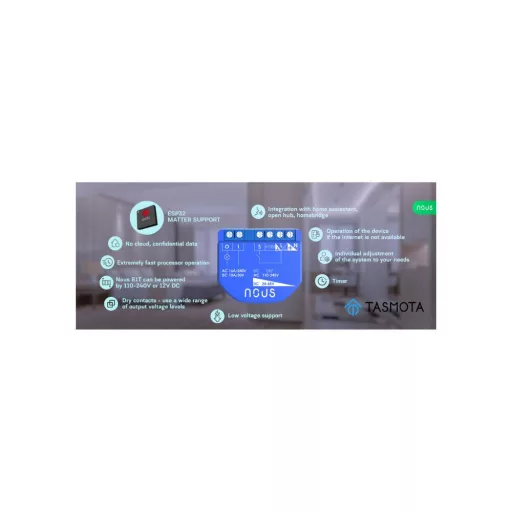 Nous B1T – kapcsolórelé modul, 1 áramkörös, Wi-Fi, Tasmota firmware, Matter