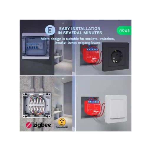 Nous B1Z – kapcsolórelé modul, 1 áramkörös, kapcsolóbemenettel, Tuya Zigbee 