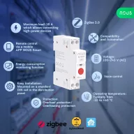   Nous D1Z – relé modul, DIN-sínes, 16A, fogyasztásmérős, Tuya Zigbee