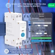  Nous D2T – relé modul, DIN-sínes, 20A, fogyasztásmérős, Tuya Wi-Fi, Tasmota firmware, Matter