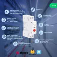   Nous D3Z – relé modul, DIN-sínes, 25A, fogyasztásmérős, Tuya Zigbee