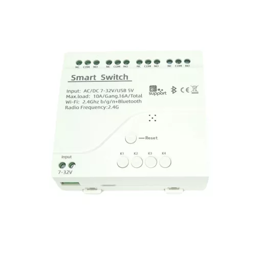 SmartWise 5V-32V AC/DC négy áramkörös, Wi-Fi+Bluetooth NO/NC okosrelé, védőtokban