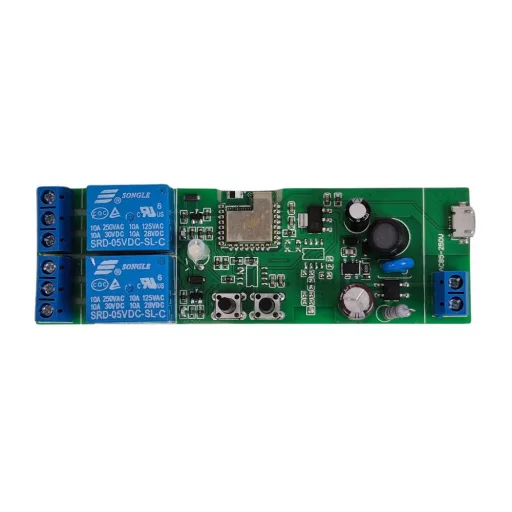 SmartWise 85V-250V – okos relé modul, 2 áramkörös, AC, NO/NC, Wi-Fi, Bluetooth, védőtokban