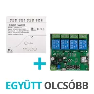   SmartWise 85V-250V – okos relé modul, 4 áramkörös, AC, NO/NC, Wi-Fi, Bluetooth, védőtokban