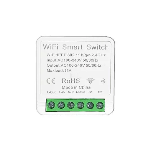 SmartWise Mini BT – okos relé modul, kapcsolóbemenettel, 16A, Wi-Fi, Bluetooth