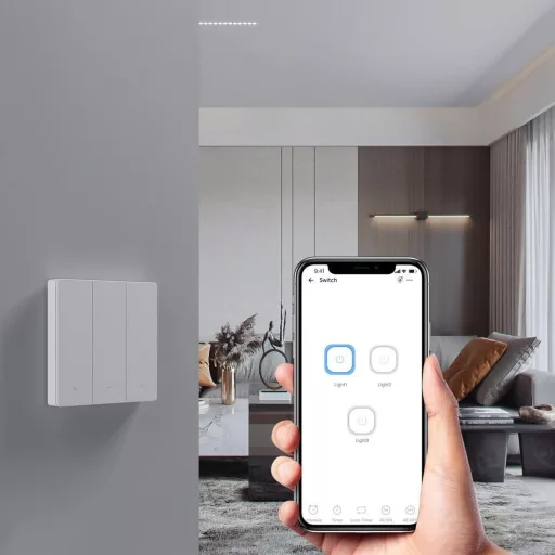 Sonoff SwitchMan M5 – villanykapcsoló, 3 áramkörös, sorolható, Wi-Fi, Matter, szürke (M5-3C-80M)