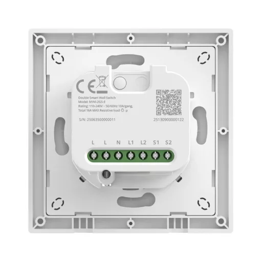 Sonoff Orb-MW2 Wall Switch – villanykapcsoló + relé modul, 2 áramkörös, Wi-Fi, Matter, fehér (MINI-2GS-E)