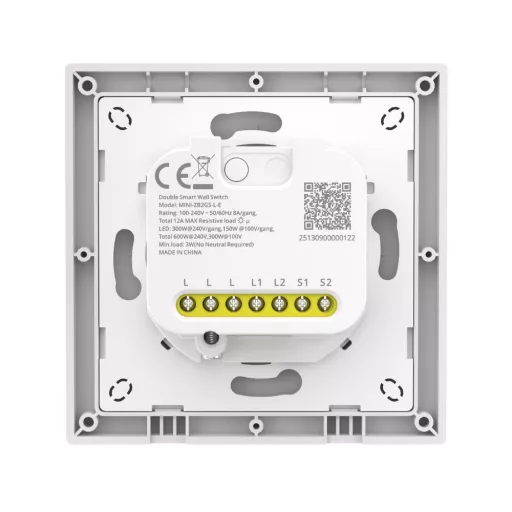 Sonoff Orb-ZBW2L Wall Switch – kapcsoló + relé modul, 2 áramkörös, csak fázis, Zigbee, fehér (MINI-ZB2GS-L-E)