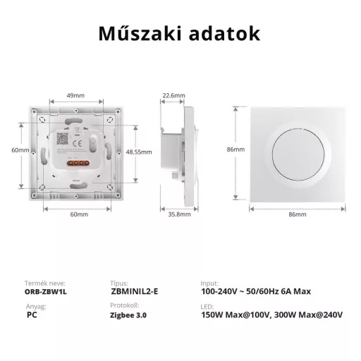 Sonoff Fusion Orb-ZBW1L – okos kapcsoló, csak fázis, Zigbee, fehér (ZBMINIL2-E)