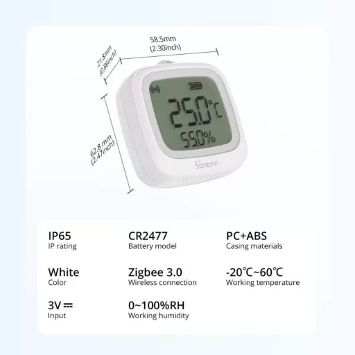 Sonoff SNZB-02WD – hőmérő, kültéri, LCD kijelzős, IP65, Zigbee
