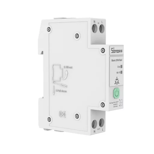 Sonoff Basic DIN Rail – relé modul, fogyasztásmérős, DIN-sínes, 32A, Wi-Fi, Bluetooth, Matter (BASIC-1GSP)