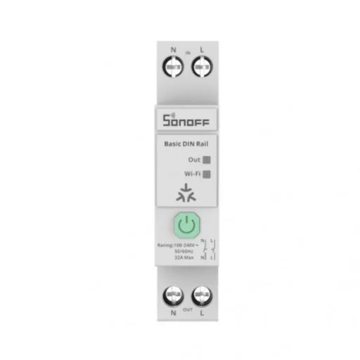 Sonoff Basic DIN Rail – relé modul, fogyasztásmérős, DIN-sínes, 32A, Wi-Fi, Bluetooth, Matter (BASIC-1GSP)