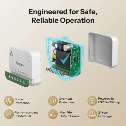 Sonoff MINI ONE PM – relé modul, 1 áramkörös, fogyasztásmérős, Wi-Fi, Matter (MINI-1GSP)