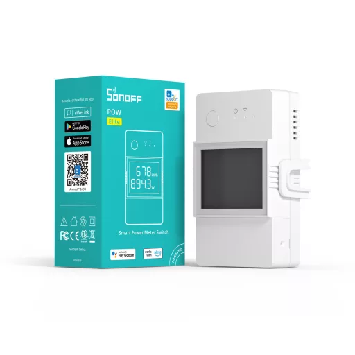 Sonoff POW Elite 20D – relé modul, kijelzővel, fogyasztásmérős, DIN-sines, 20A, Wi-Fi (POWR320D)