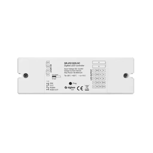 Sunricher 4-az-1-ben RGBW / RGB CCT LED vezérlő, 12/24V DC, 5 x 4A, Zigbee (SR-ZG1029-5C)